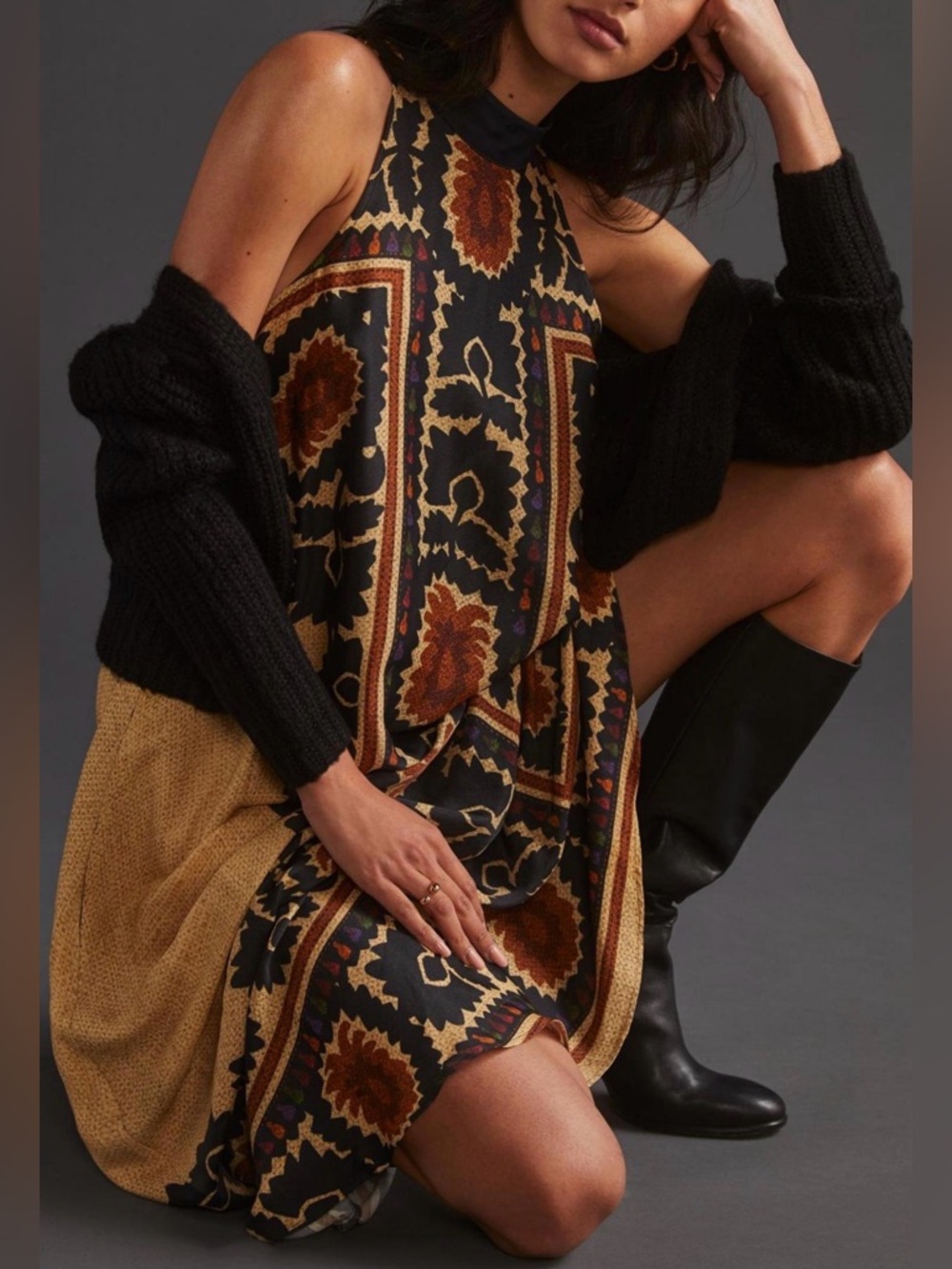 NWT. FARM Rio for Anthropologie Halter Maxi Dress Geometric Pockets XL